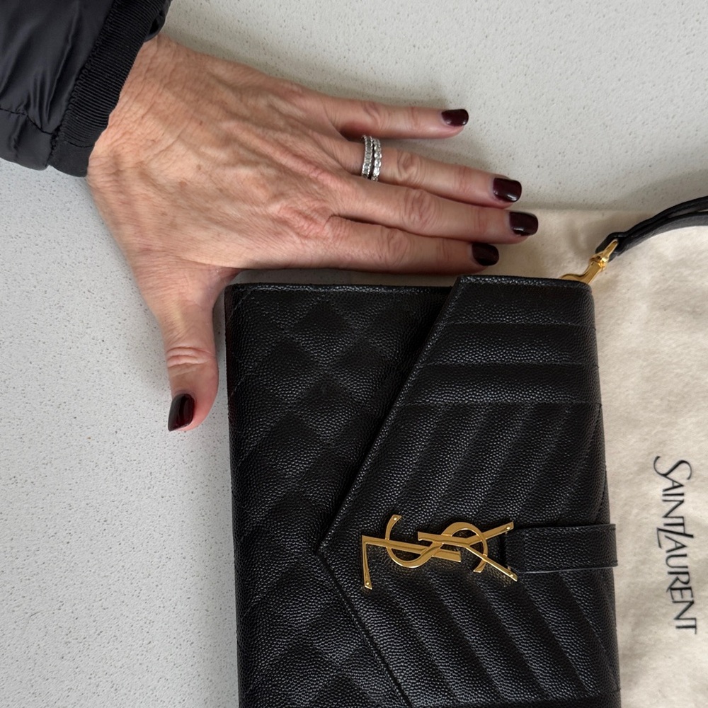 Saint Laurent Black Quilted Clutch with Gold Logo - Picture 2 of 5